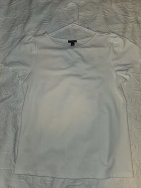 Ann Taylor White Puff Sleeve Crewneck Tee